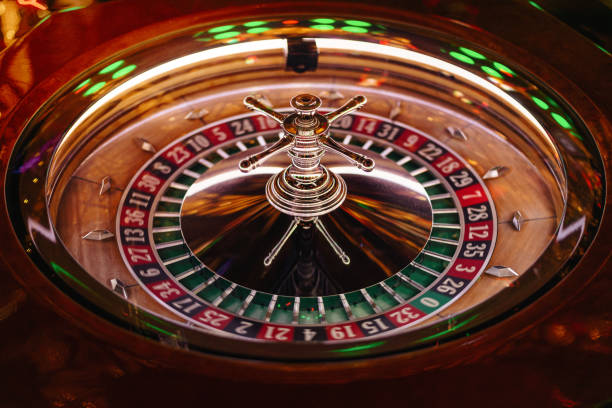 Close up shot of professional roulette spinning wheel in casino